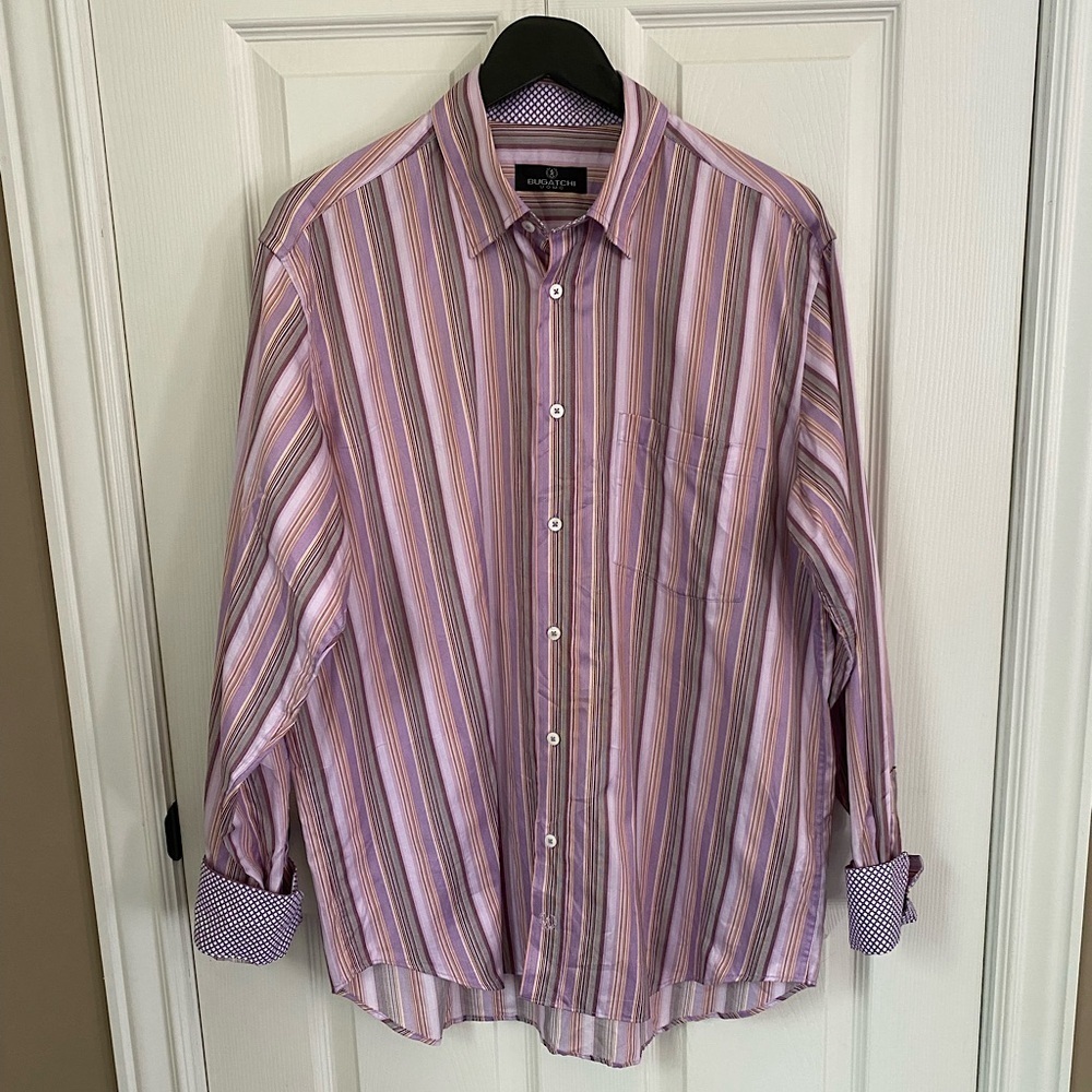 Bugatchi Striped Button Down Long Sleeve Shirt large